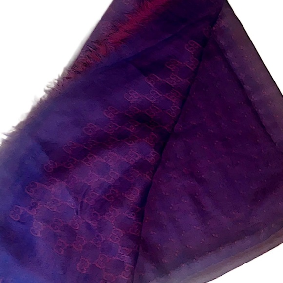 Authentic Gucci Tom Ford Monogram GG Double Sided Red & Purple Long Scarf - Picture 8 of 11